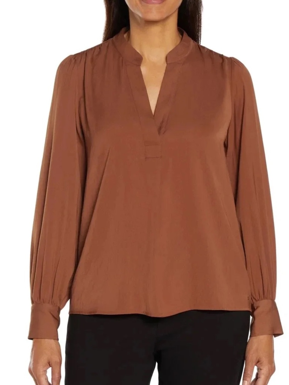 Banana Republic Rust Satin V-Neck Long Sleeve Drapey Blouse - Size Medium NWT